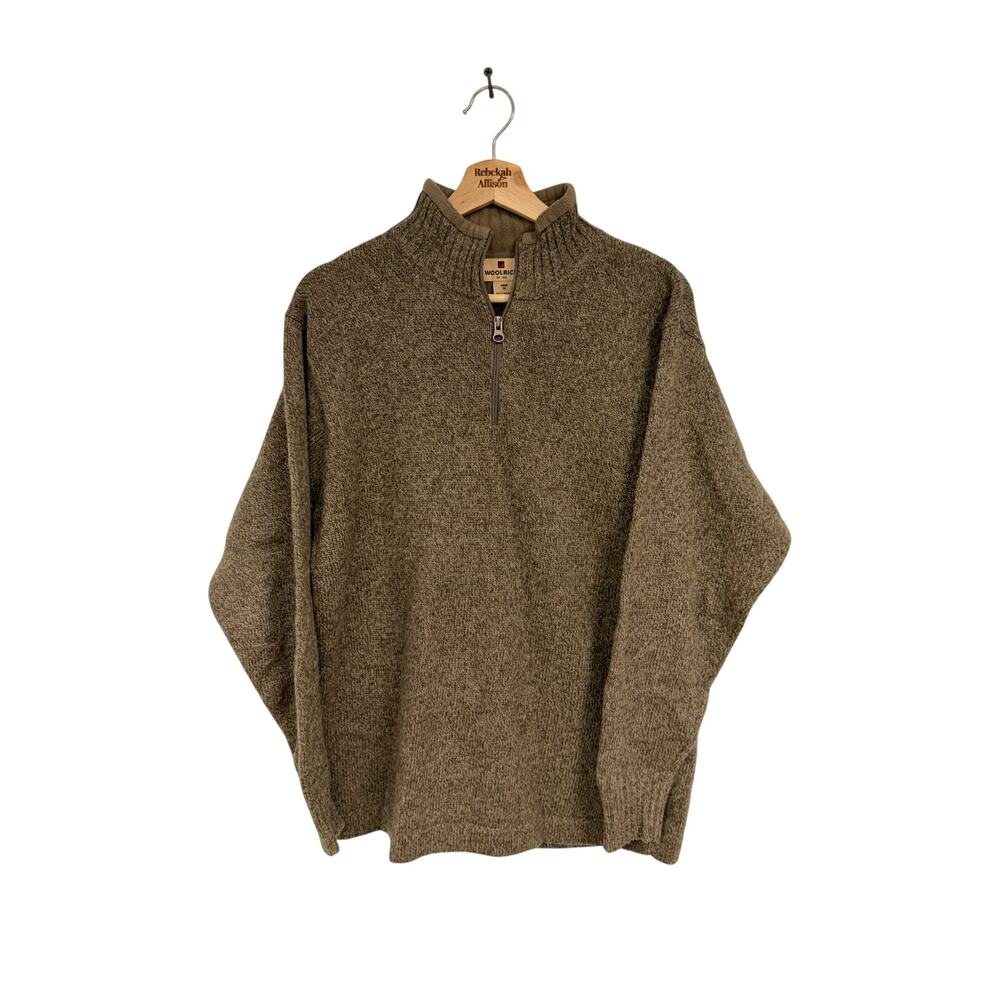 Woolrich Men's 100% Wool Quarter Zip Sweater in Shale Heather SZ Medium EUC